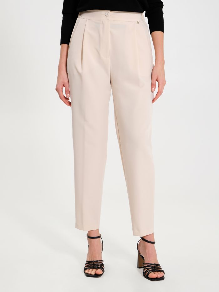 Rinascimento Pantaloni Carota con Punto Smock Beige Vendita Calda