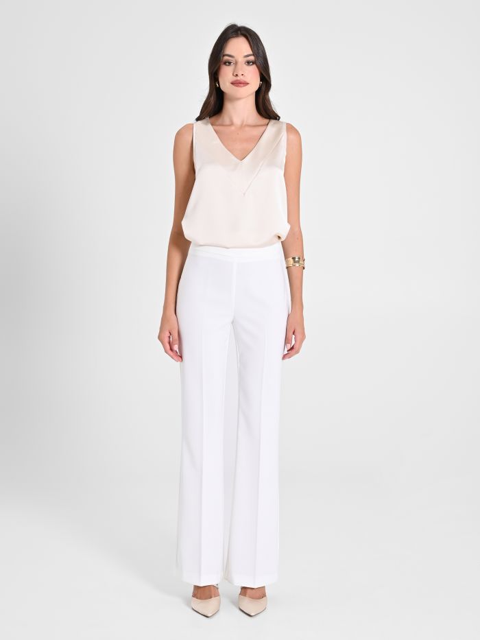 Rinascimento Pantaloni Mid Flared in Tessuto Tecnico Bianco Vendita Economica