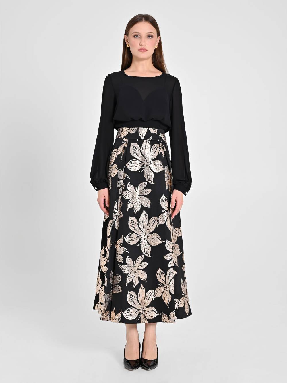 Rinascimento Gonna Fiori Dorati Jacquard Nuovi prodotti