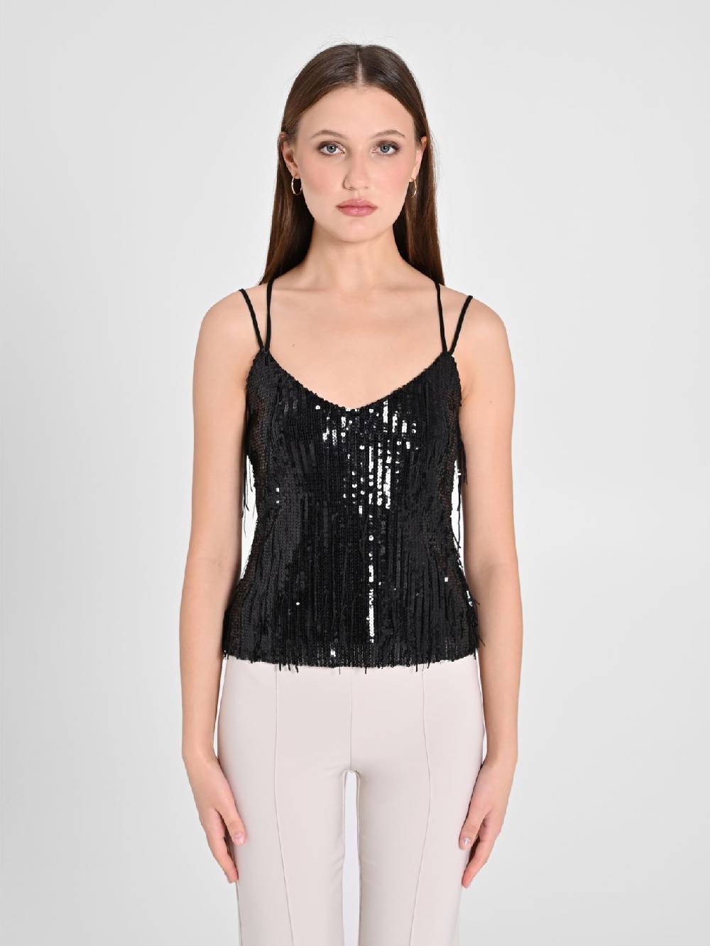 Rinascimento Top Paillettes Frange Liquidazione