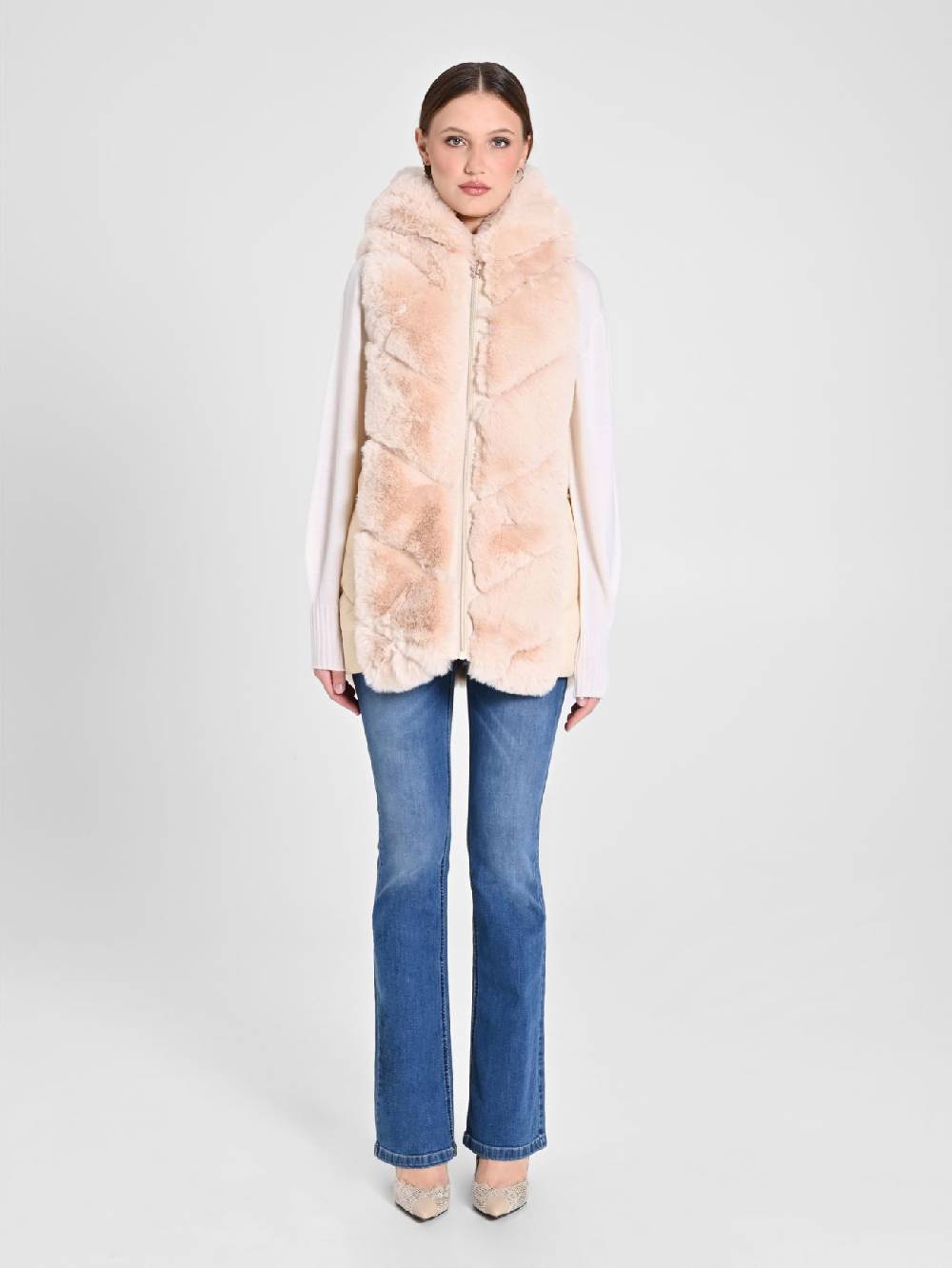 Rinascimento Gilet Piumino & Simil Pelliccia Beige Nuovo