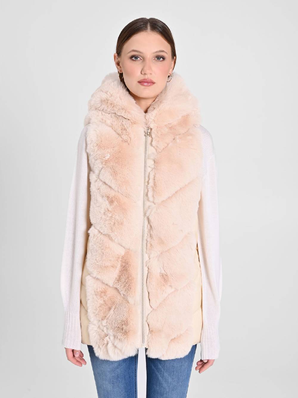 Rinascimento Gilet Piumino & Simil Pelliccia Beige Nuovo