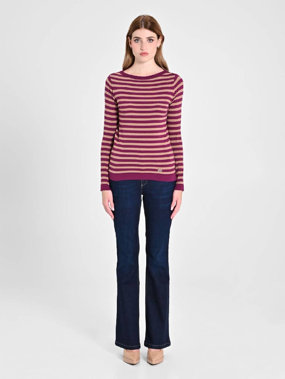 Rinascimento Maglioncino a Righe Beige & Bordeaux Offerta