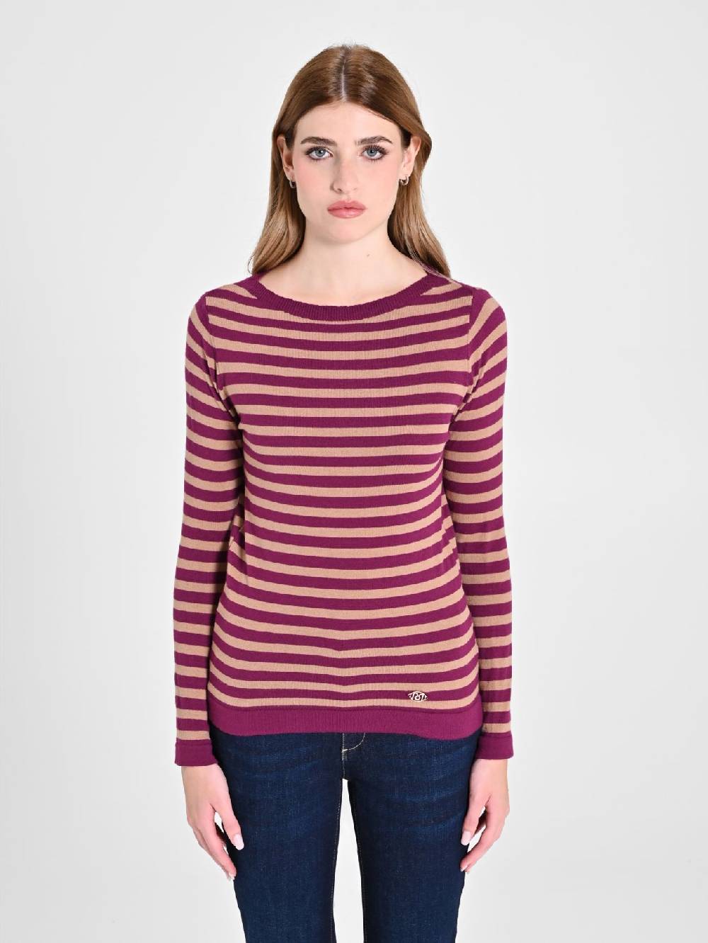 Rinascimento Maglioncino a Righe Beige & Bordeaux Offerta