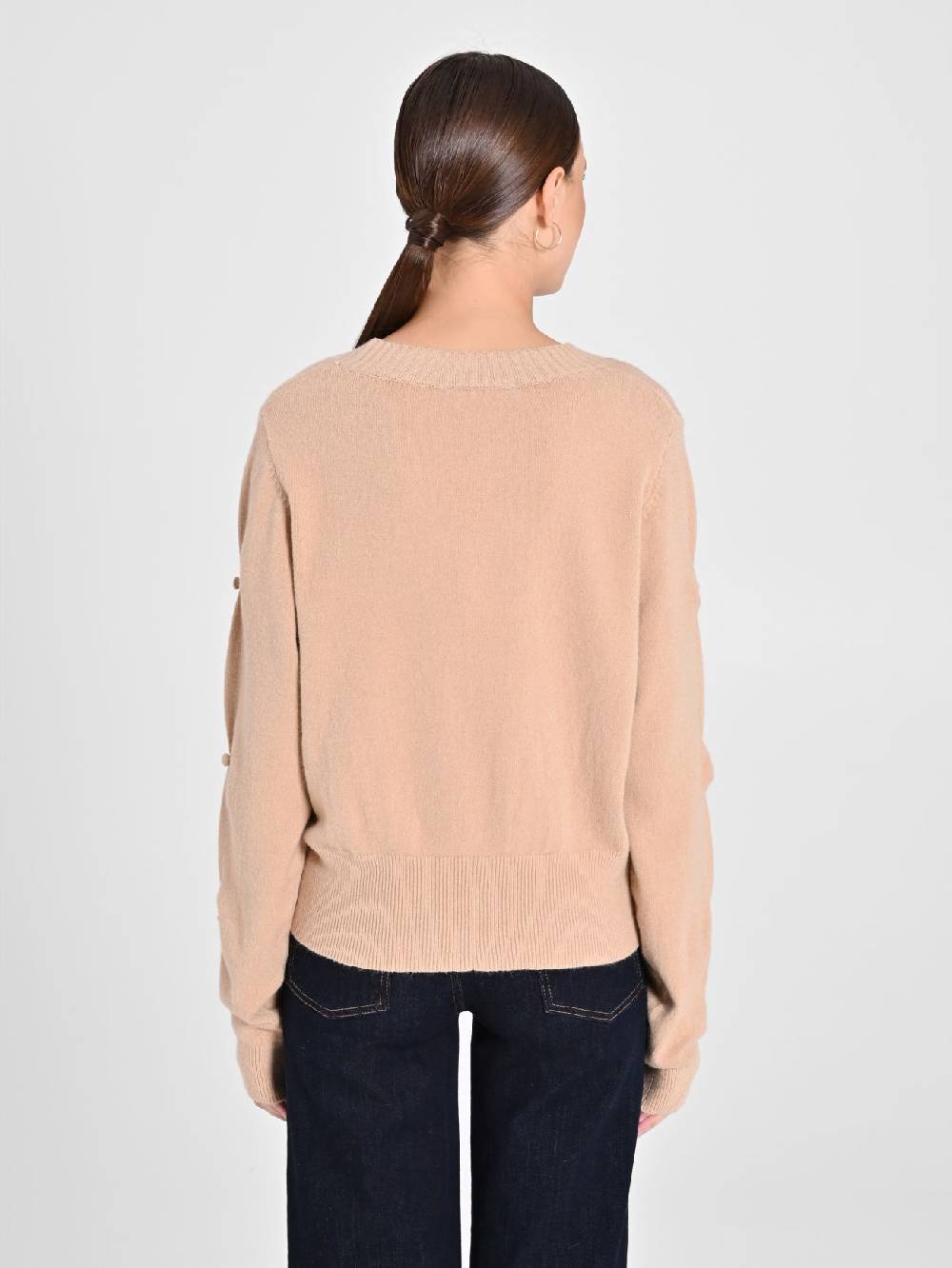 Rinascimento Maglione Cammello con Bottoni Ricoperti Sconto di tempo limitato