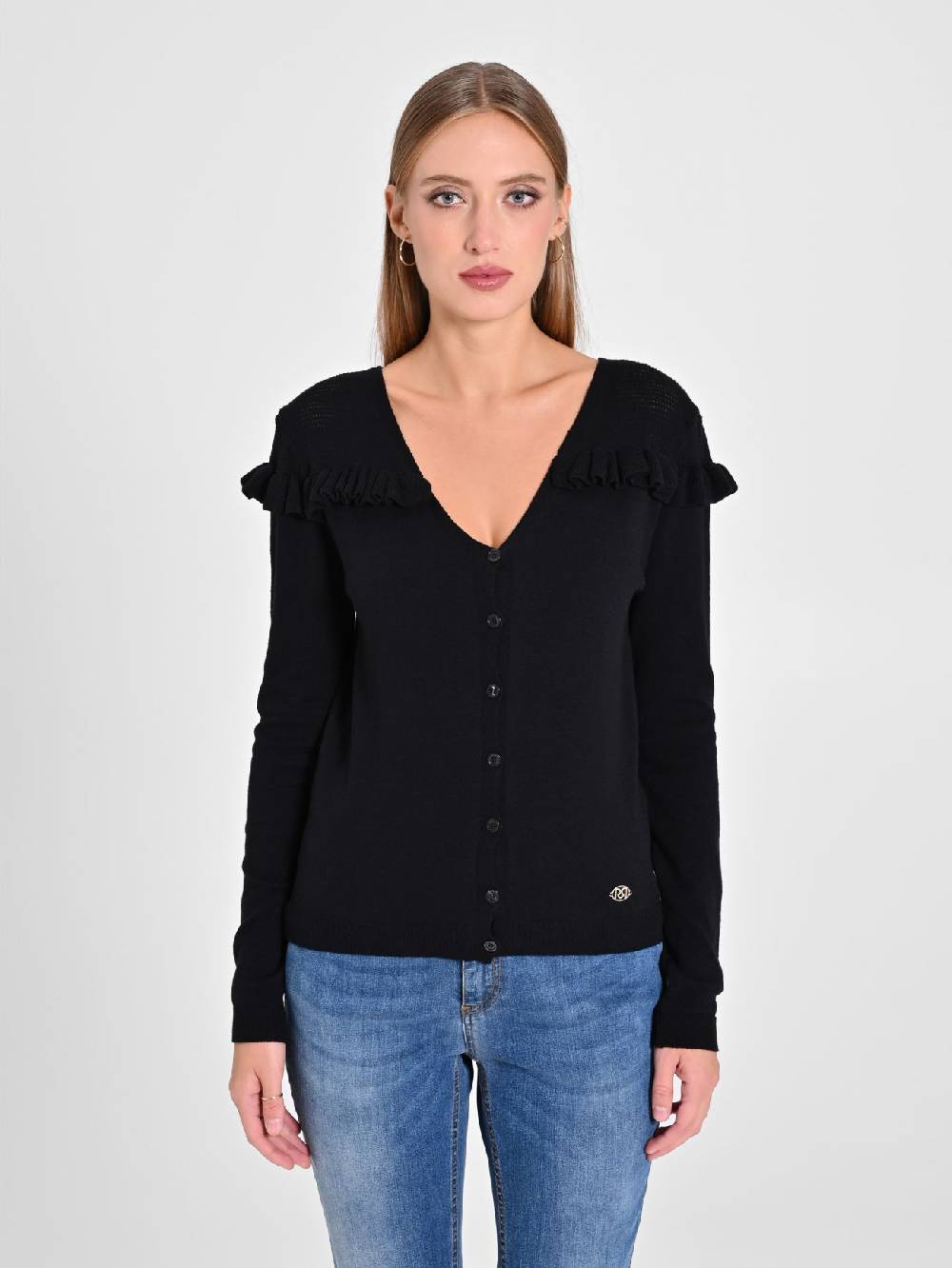 Rinascimento Cardigan Nero con Rouches Negozio online di fabbrica