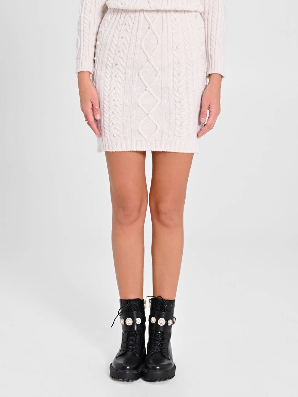 Rinascimento Gonna in Maglia Bianca con Perle Offerta speciale