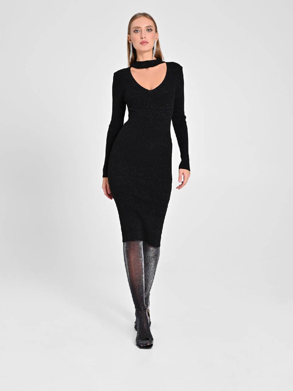 Rinascimento Abito Nero Lurex in Maglia Flash Sale