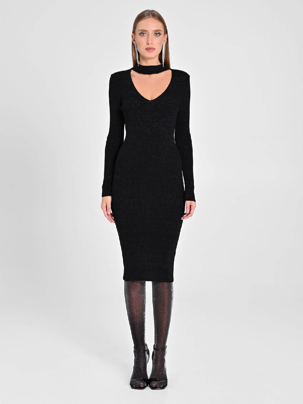 Rinascimento Abito Nero Lurex in Maglia Flash Sale