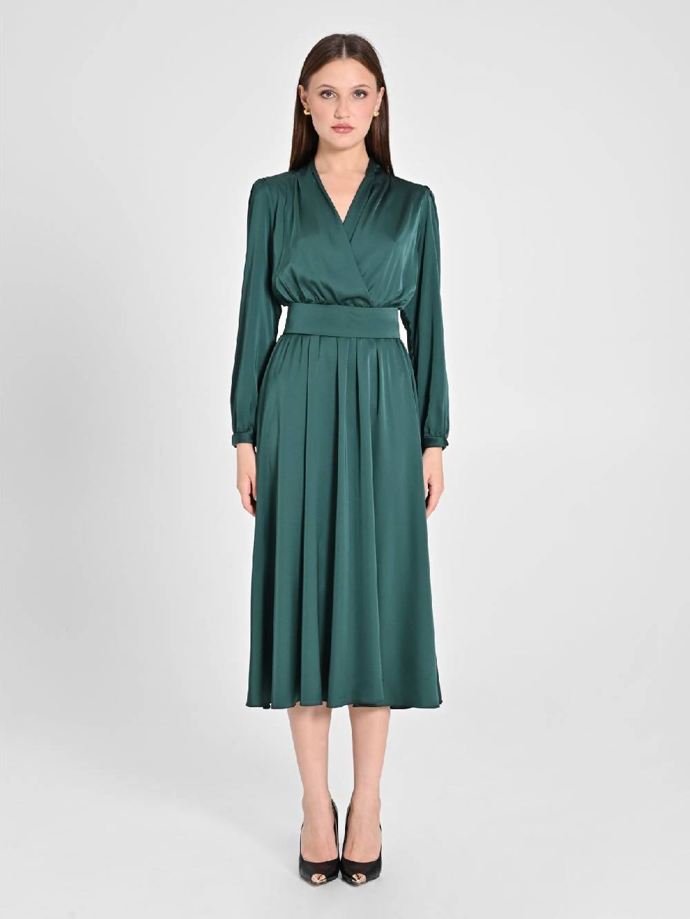 Rinascimento Abito Lungo in Raso Verde Black Friday