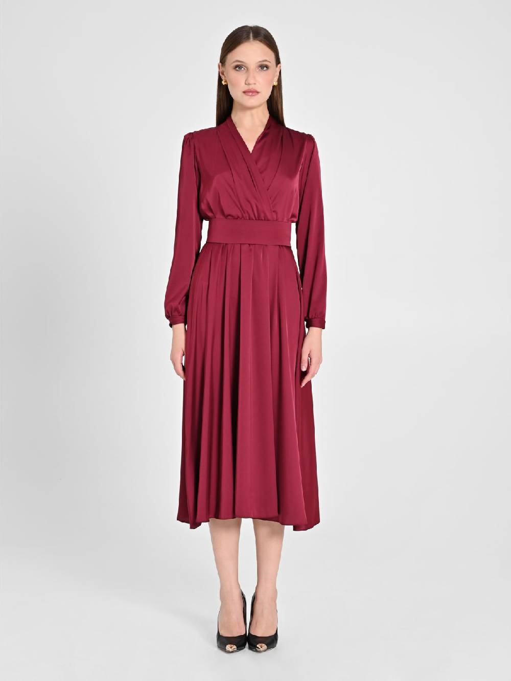 Rinascimento Abito Lungo in Raso Bordeaux Cyber Monday