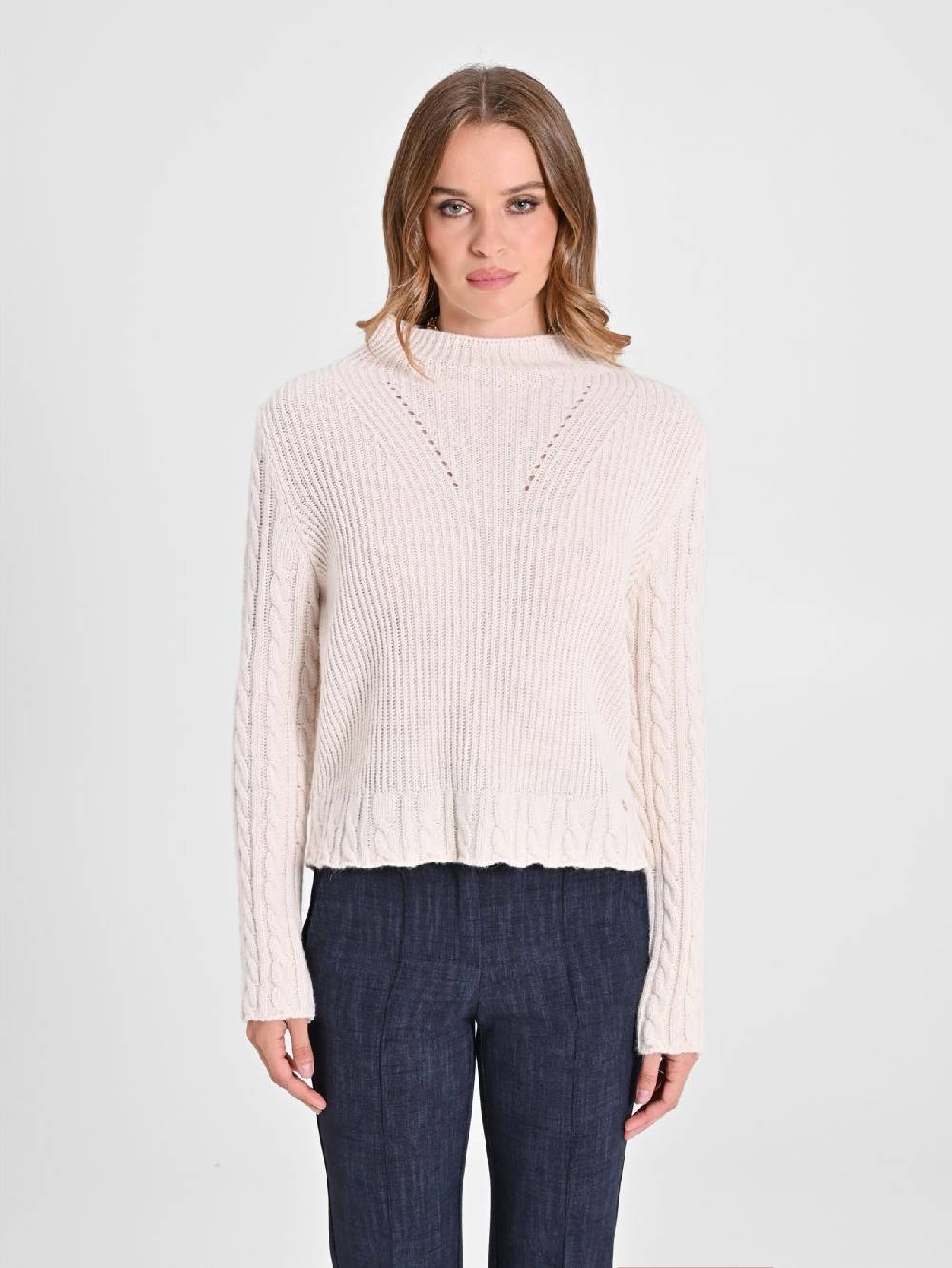 Rinascimento Maglia in Lana Bianca a treccia Offerta Pasqua
