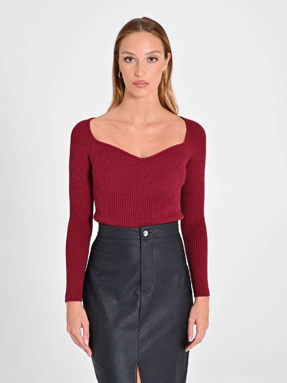 Rinascimento Maglia Bordeaux con Scollo a Cuore Smaltimento dello stoccaggio