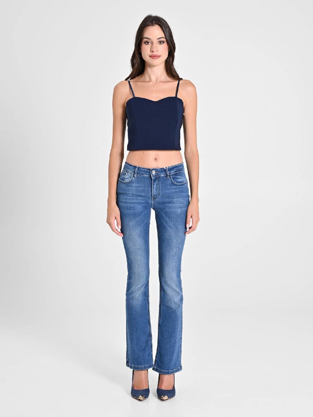 Rinascimento Crop Top Blu con Scollo a Cuore Liquidazione
