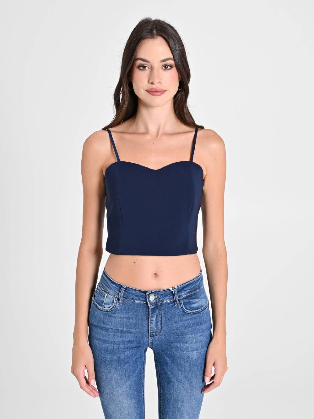 Rinascimento Crop Top Blu con Scollo a Cuore Liquidazione