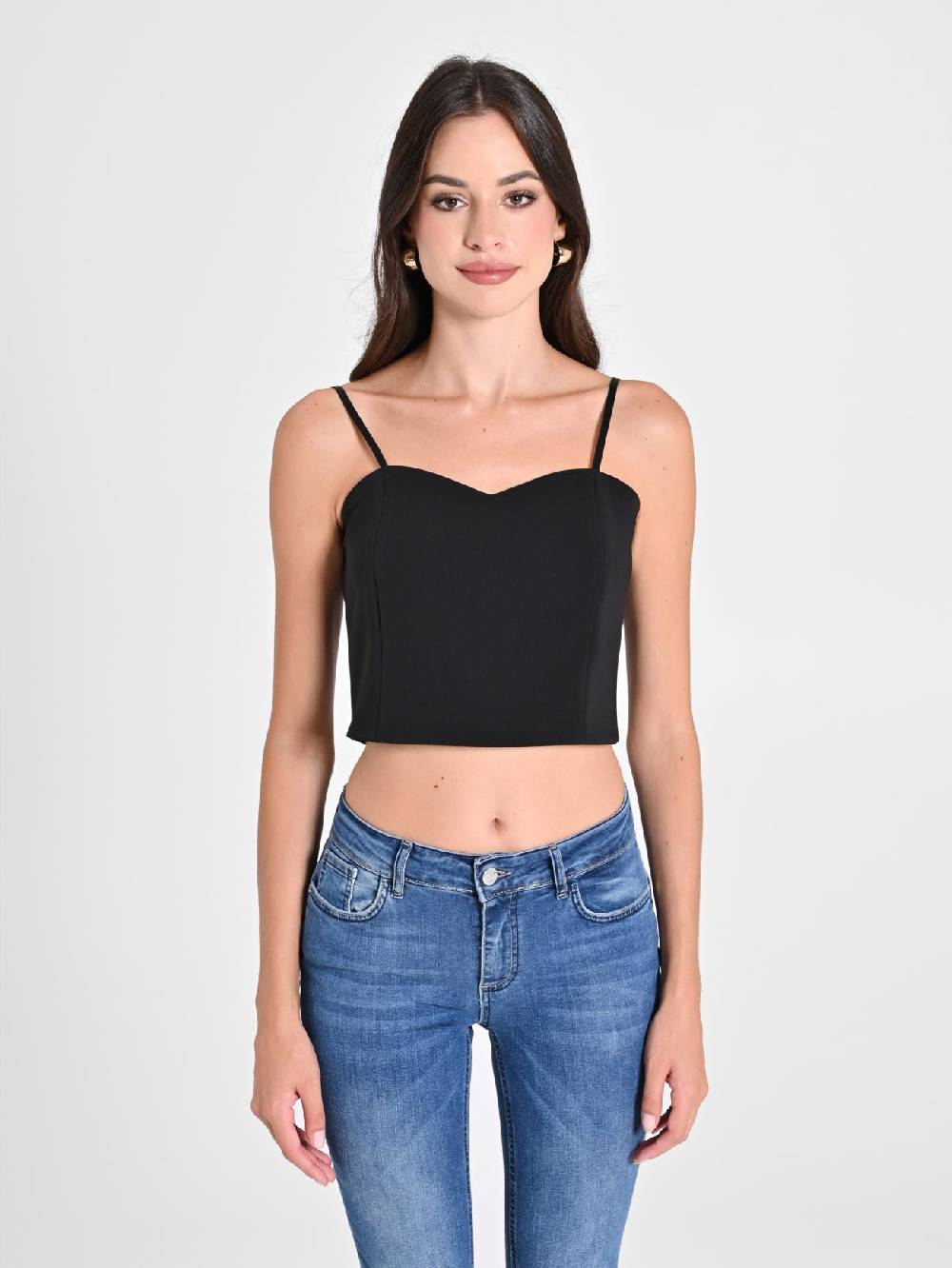 Rinascimento Crop Top Nero con Scollo a Cuore Comprane uno, ottenene uno gratis