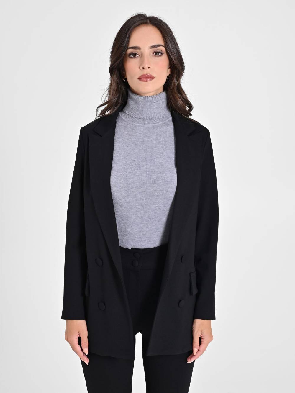 Rinascimento Giacca Aperta in Punto Milano Nero Offerta speciale della fabbrica