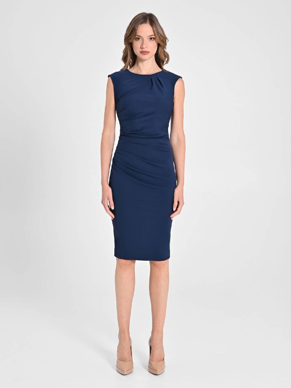 Rinascimento Tubino Drappeggiato Blu Black Friday Prezzi