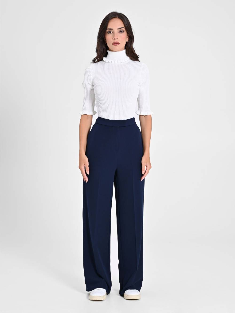 Rinascimento Pantalone Palazzo Blu in Crepe Spedizione Gratuita