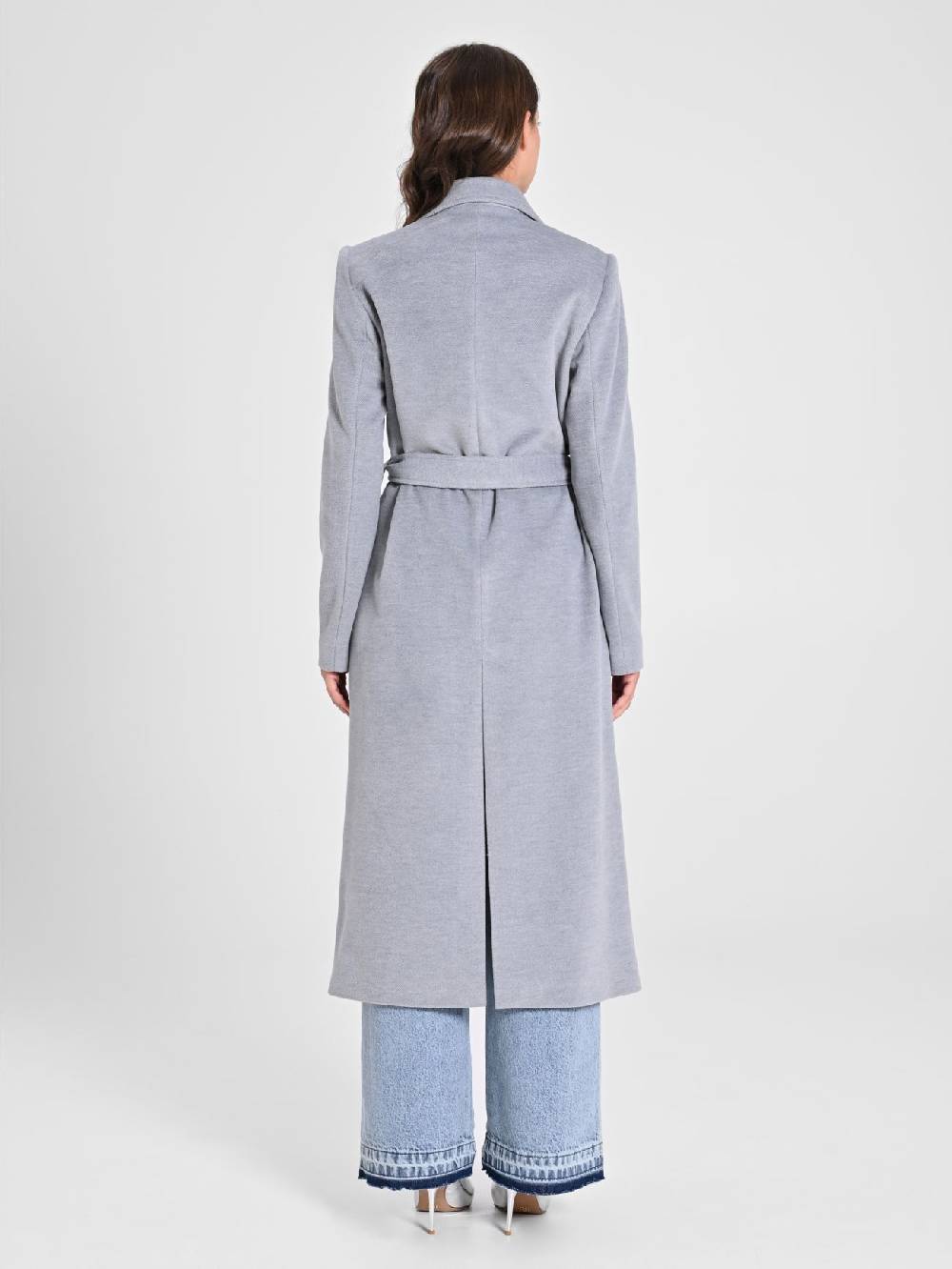 Rinascimento Maxi Cappotto Grigio con Cintura Sconto di tempo limitato