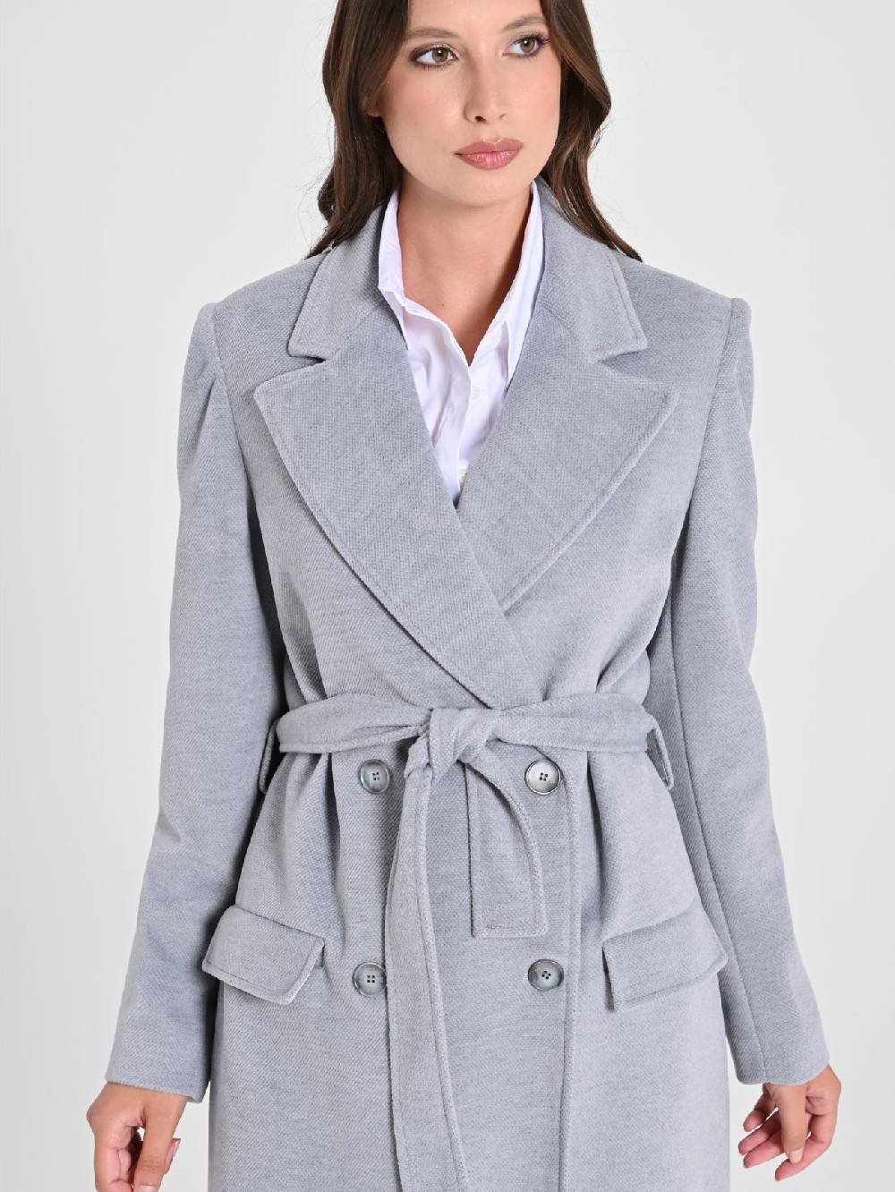 Rinascimento Maxi Cappotto Grigio con Cintura Sconto di tempo limitato