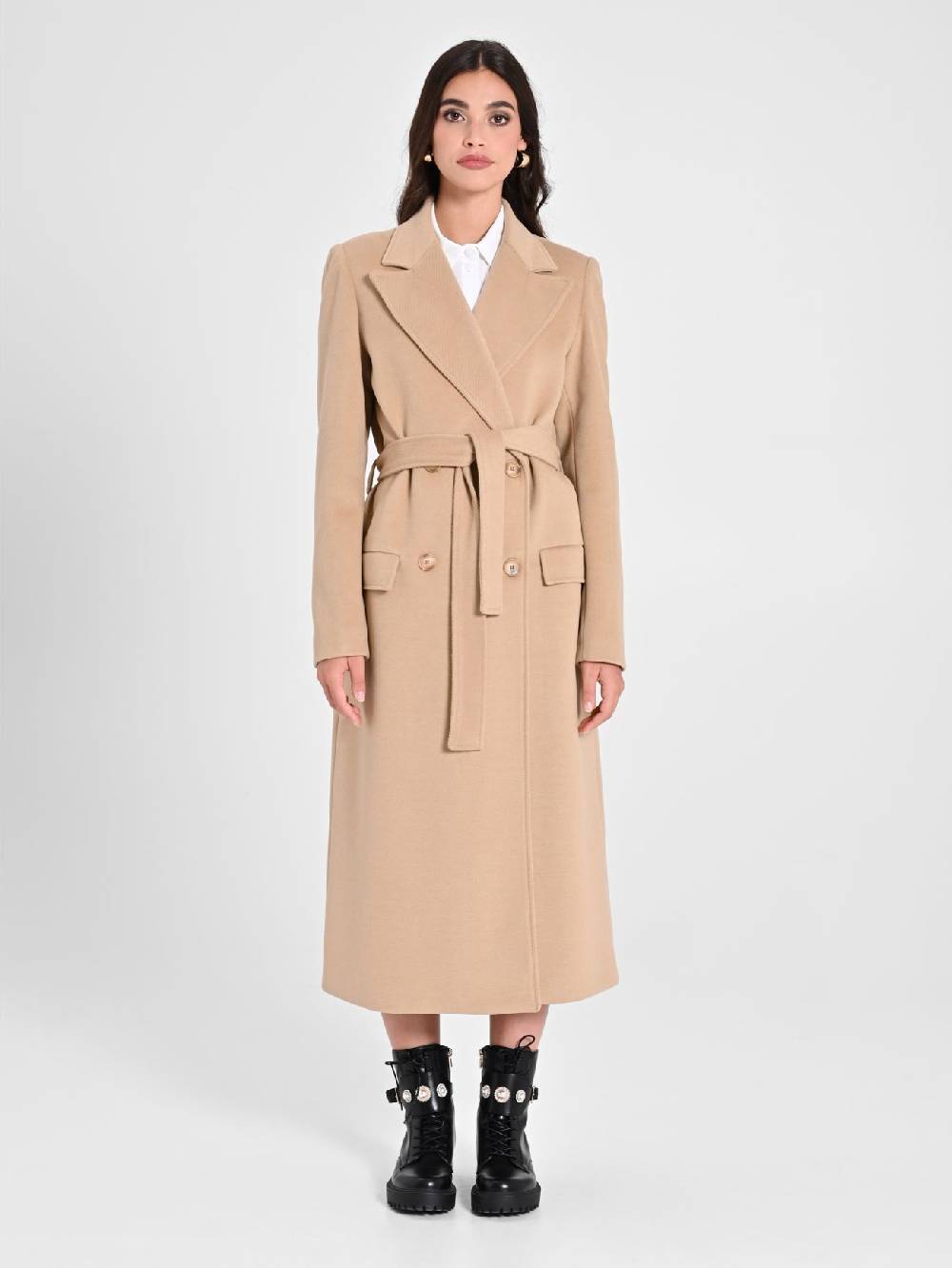 Rinascimento Maxi Cappotto Cammello con Cintura Negozio online di fabbrica