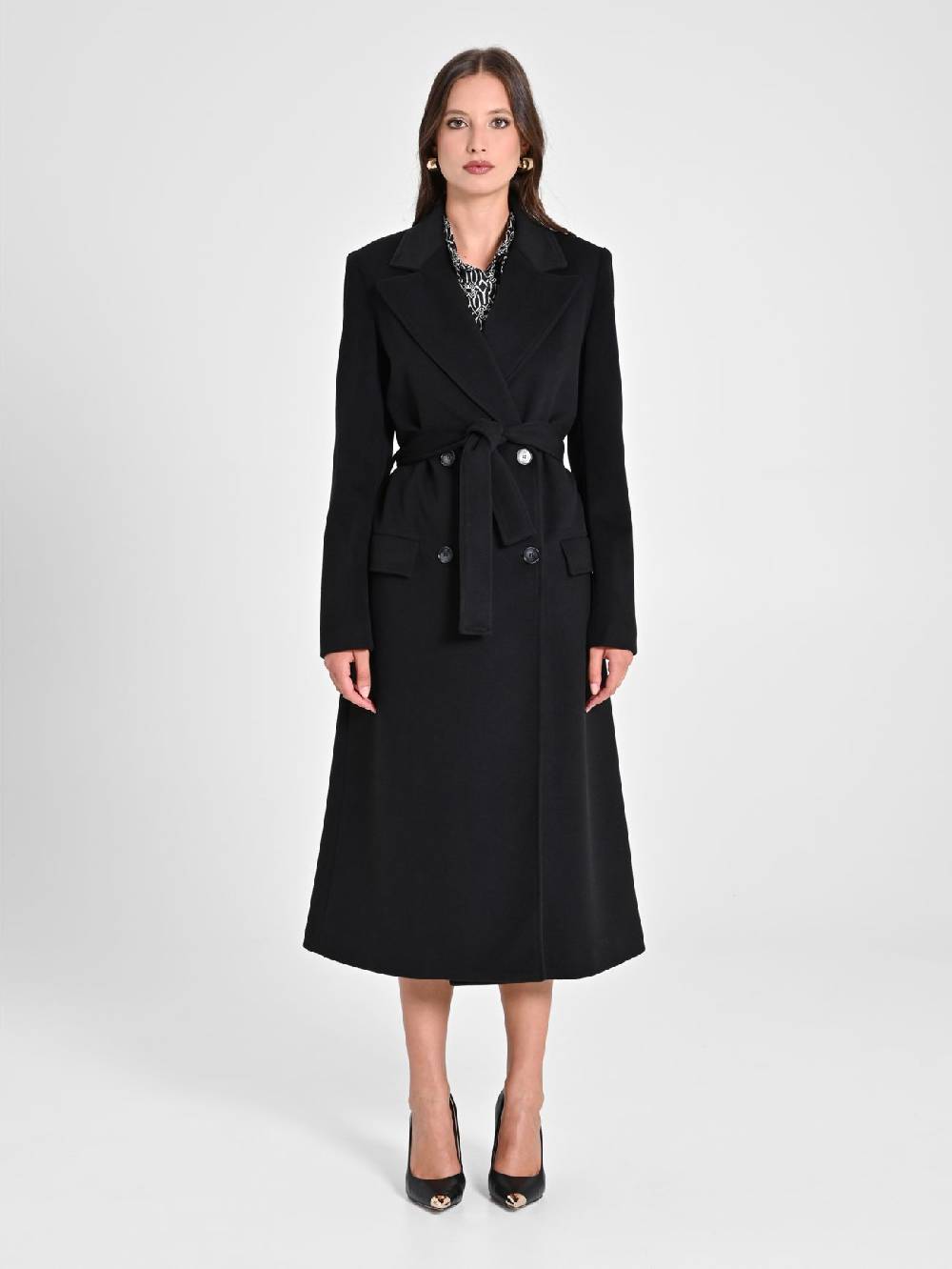 Rinascimento Maxi Cappotto Nero con Cintura Prezzo di fabbrica