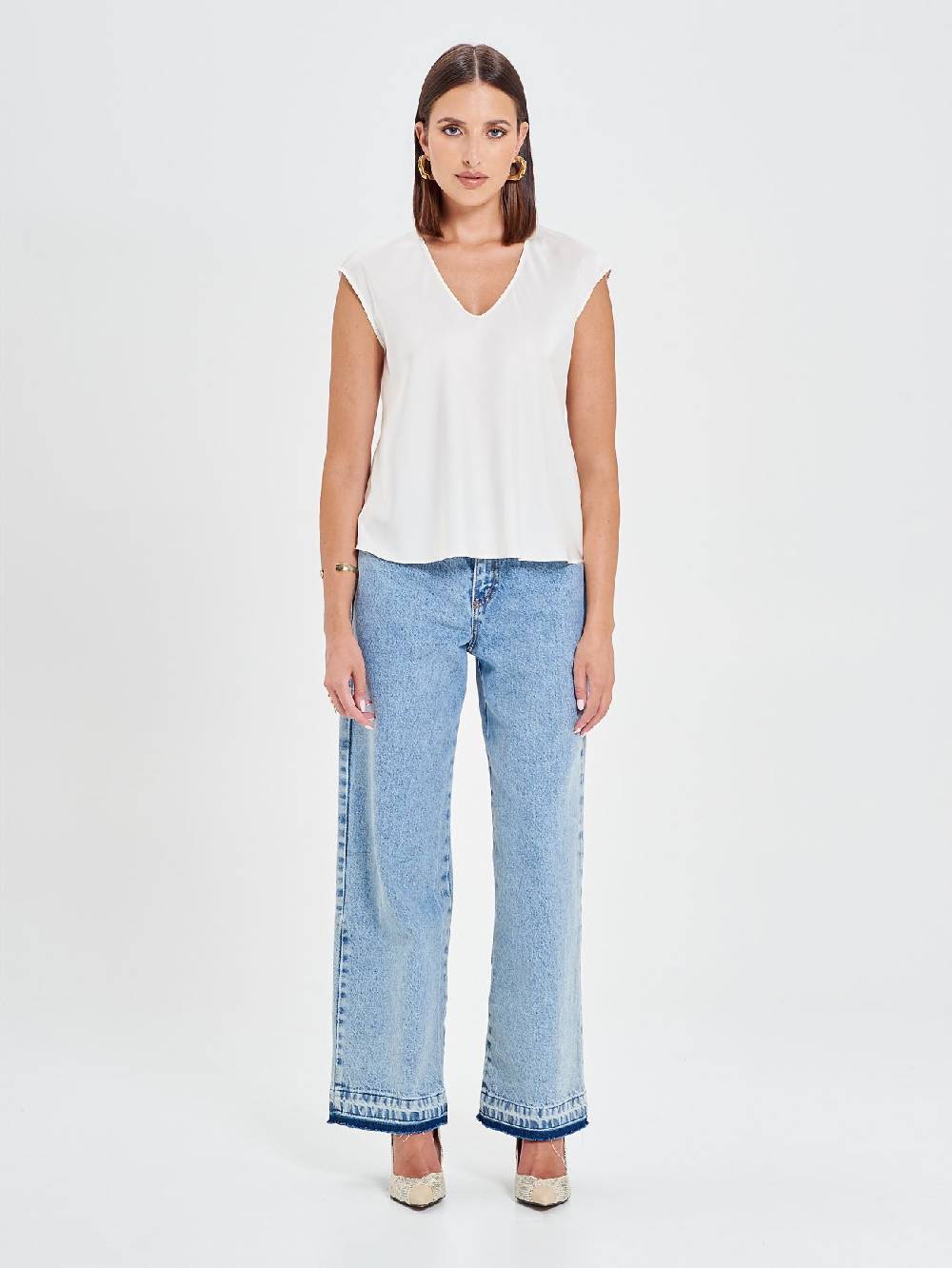 Rinascimento Blusa in Raso Bianco Avorio Latest stili