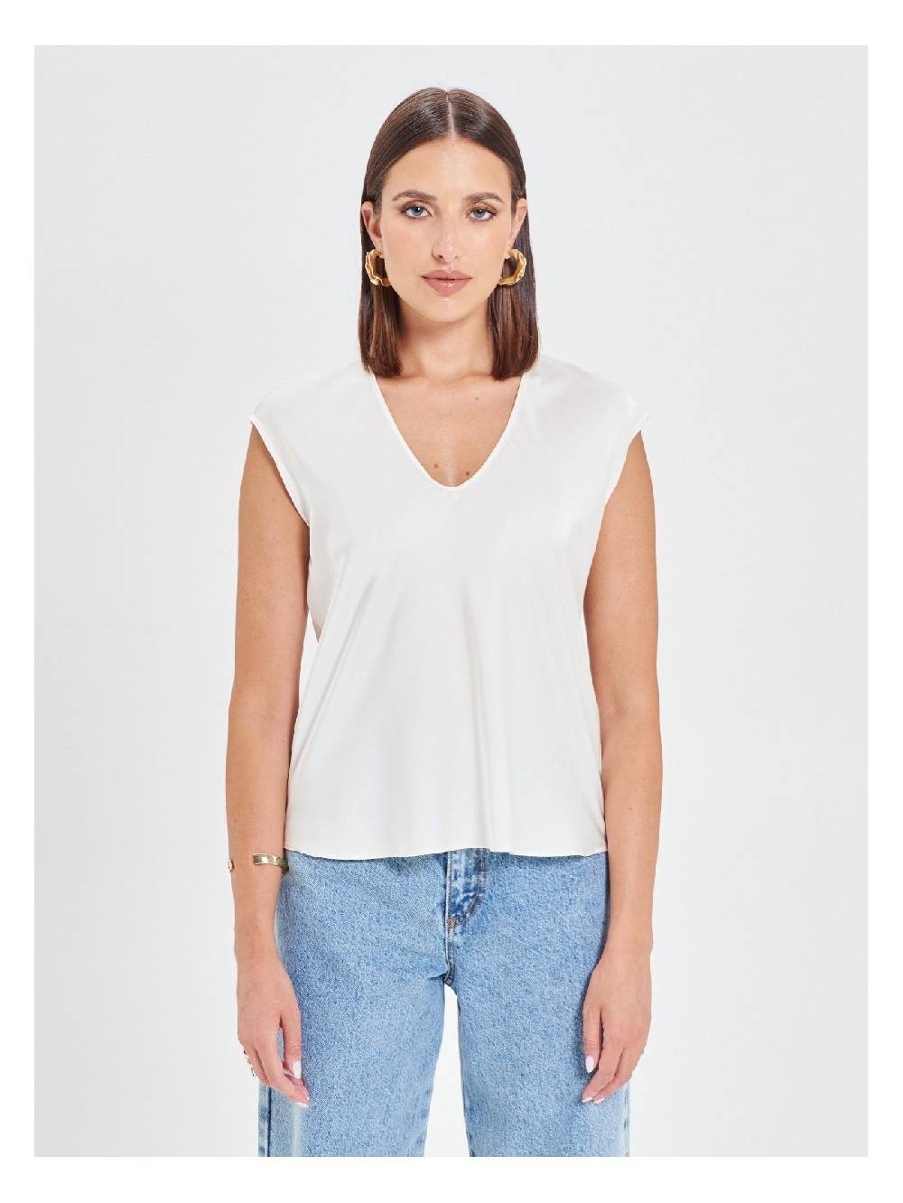 Rinascimento Blusa in Raso Bianco Avorio Latest stili