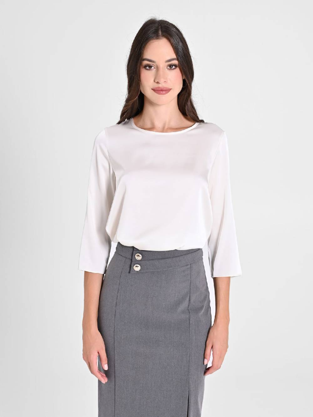 Rinascimento Blusa in Raso Bianco Avorio Ultimi due giorni