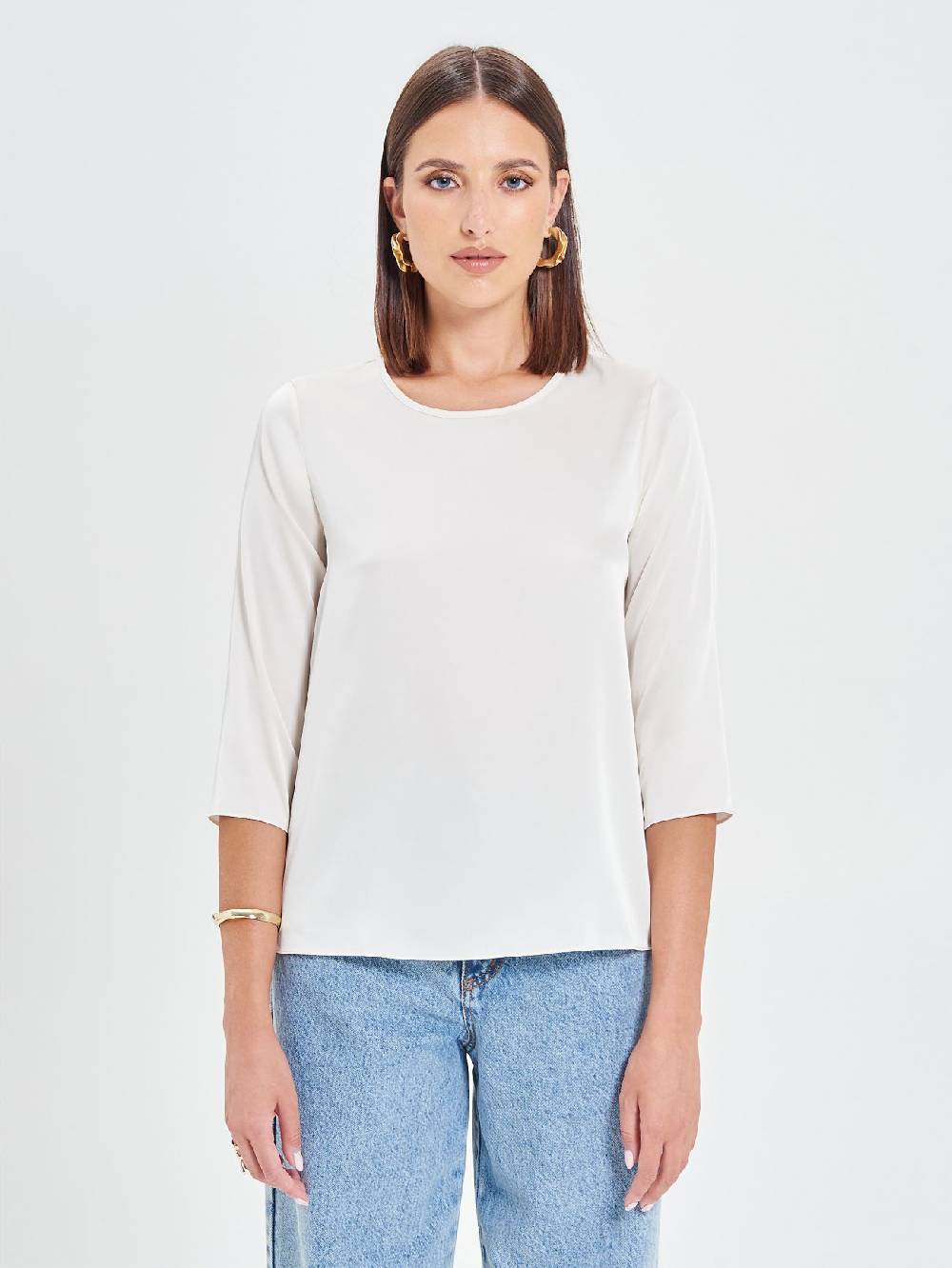 Rinascimento Blusa in Raso Bianco Avorio Ultimi due giorni