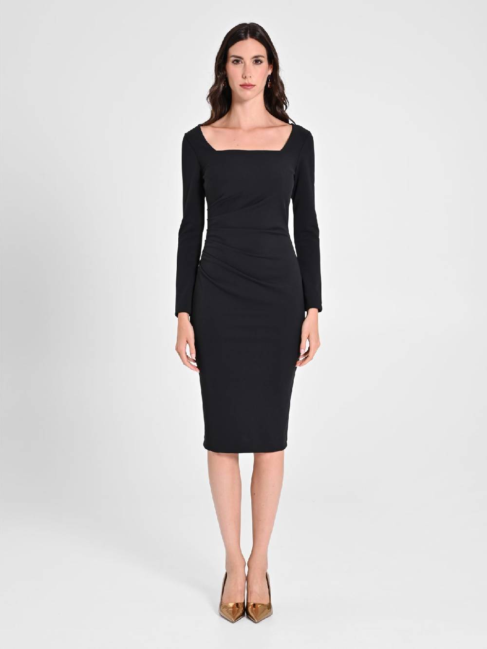 Rinascimento Tubino Nero con Scollo Squadrato Esporta salva