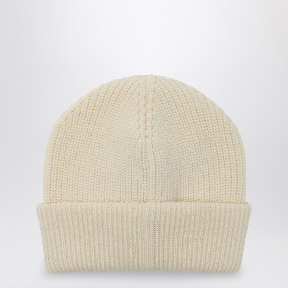 Moncler Cuffia bianca in lana con logo Vendita