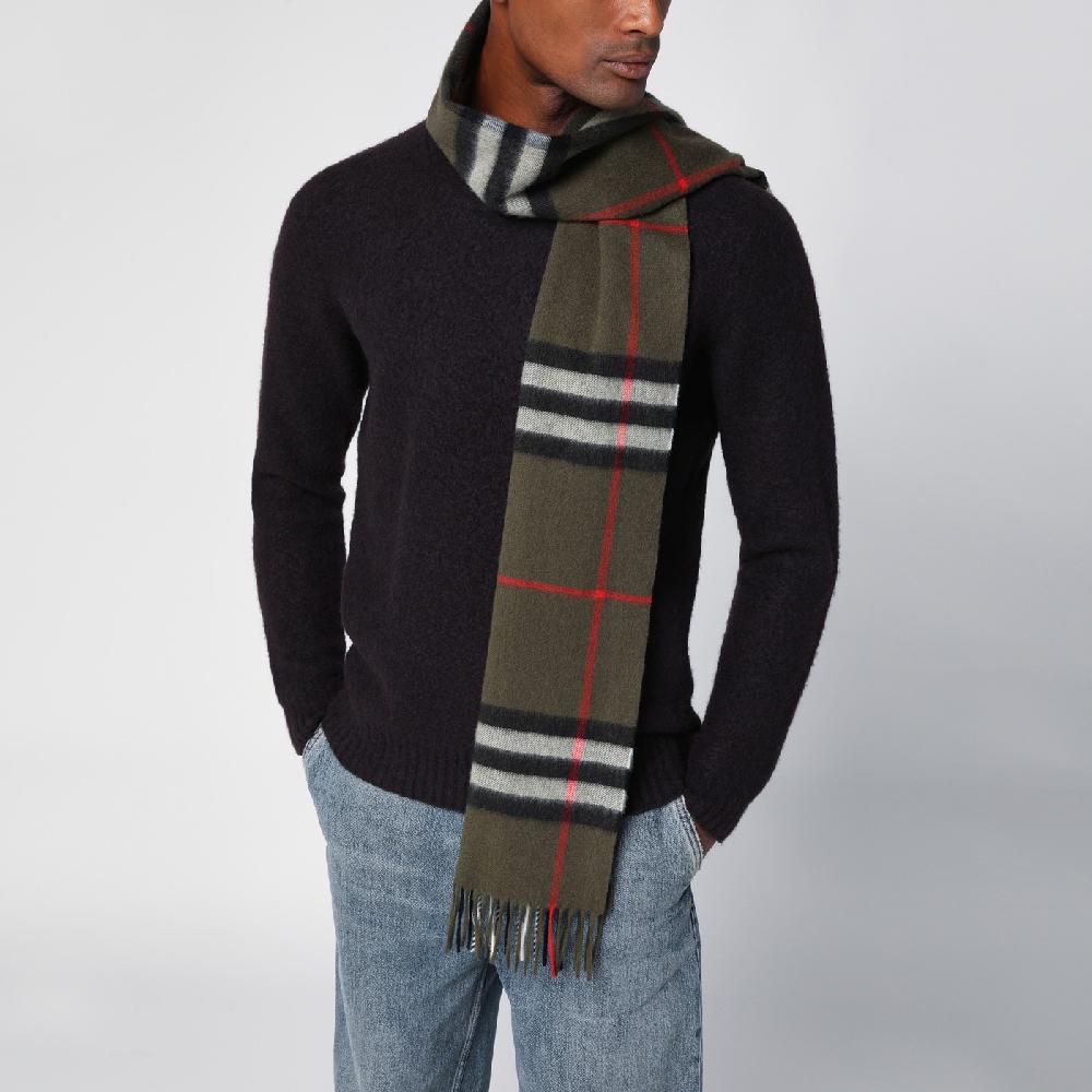 Burberry Sciarpa verde scura motivo Check in cashmere Spedizione Gratuita