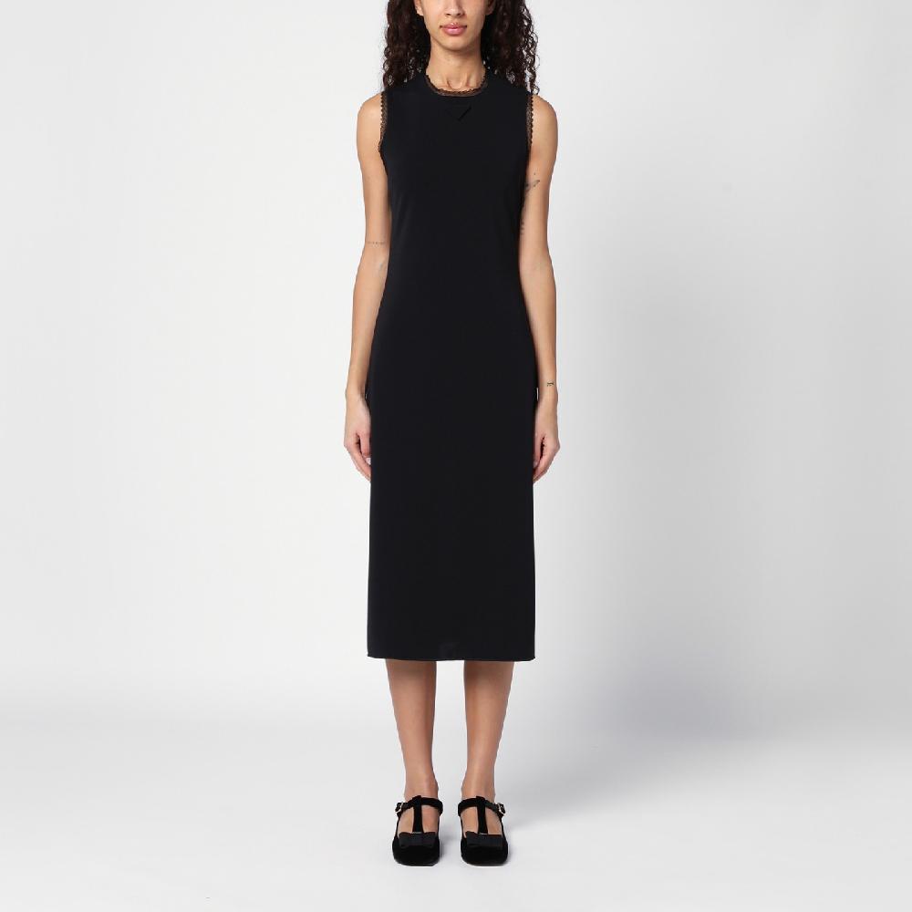 Prada Abito midi nero con dettagli in pizzo Presa