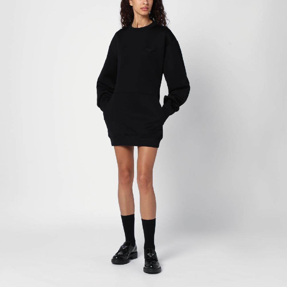 Prada Abito corto nero in felpa con triangolo logo Sconto