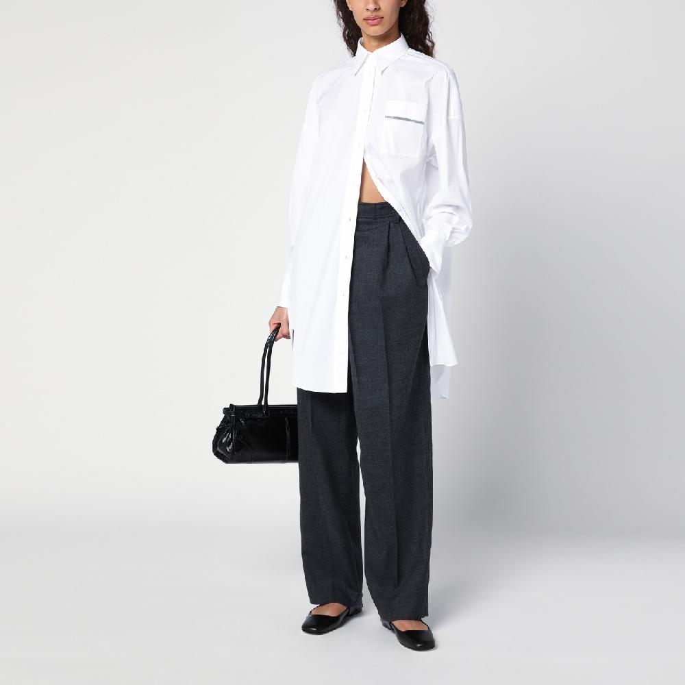 Brunello Cucinelli Camicia lunga bianca con Shiny Pocket Detail Online