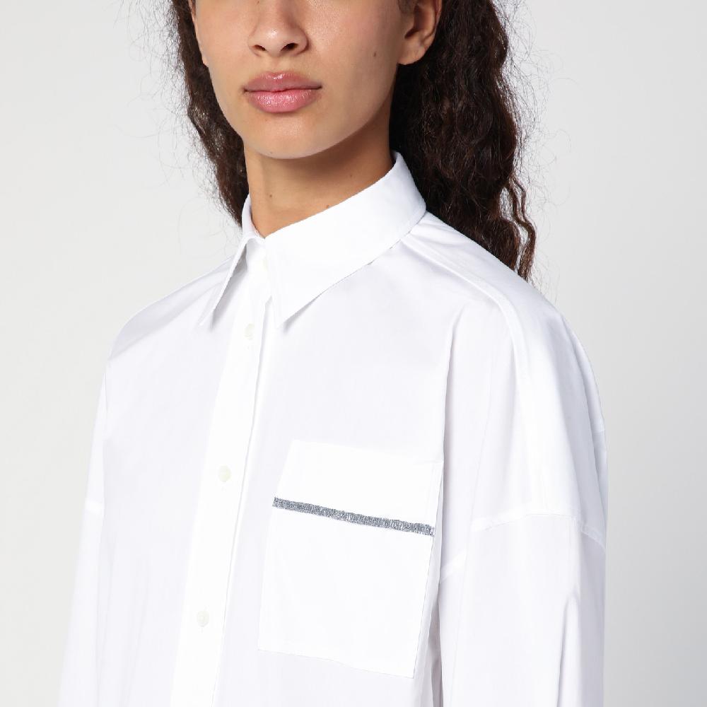 Brunello Cucinelli Camicia lunga bianca con Shiny Pocket Detail Online