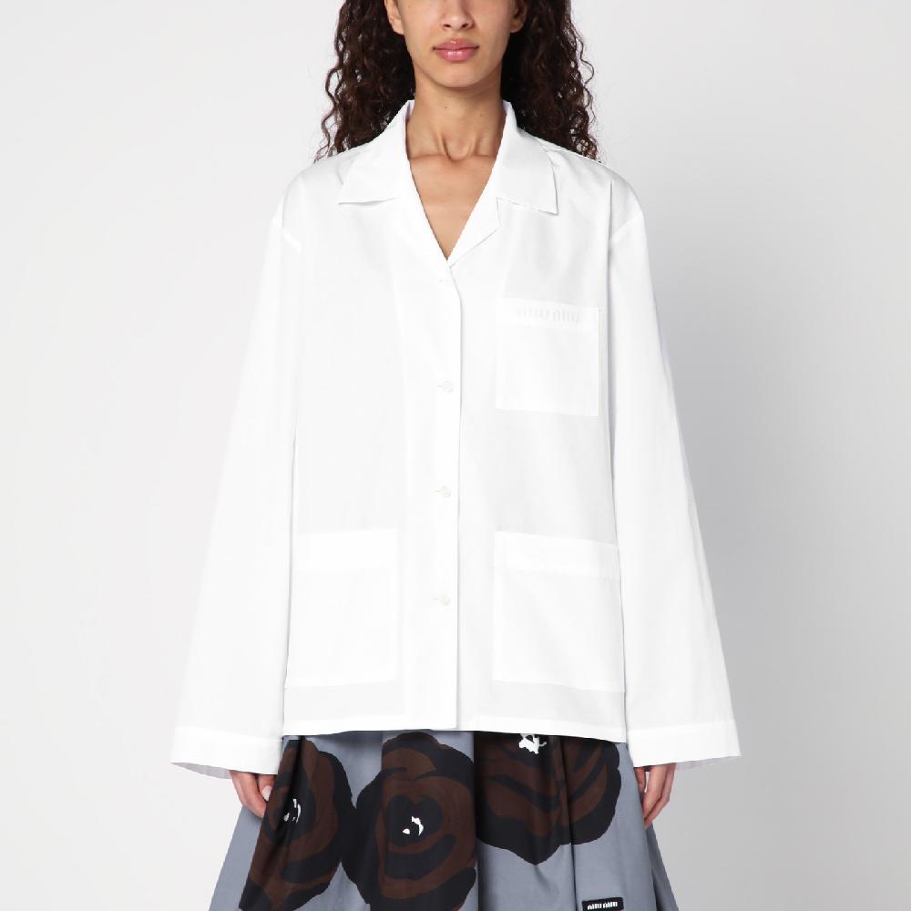 Miu Miu Camicia bianca in popeline con tasche In Vendita
