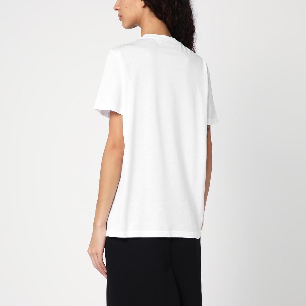Prada T-shirt bianca in jersey con logo triangolo ricamato Saldi