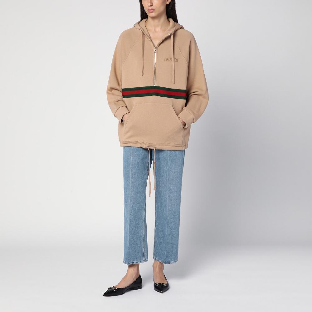 GUCCI Felpa beige con nastro Web Moda