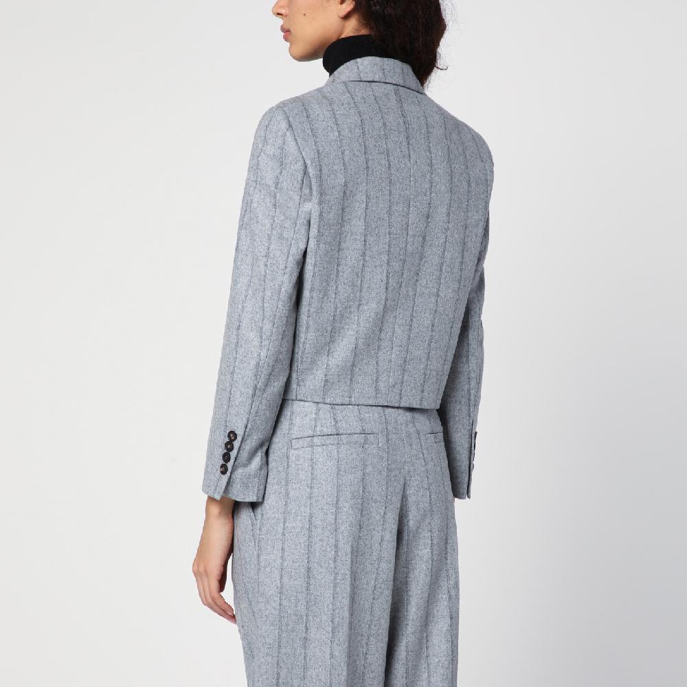 Brunello Cucinelli Giacca crop grigia chiara rigata Nuovo