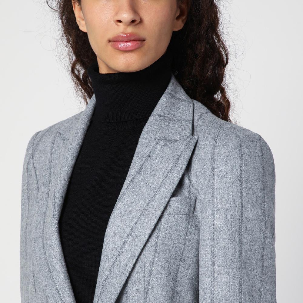 Brunello Cucinelli Giacca crop grigia chiara rigata Nuovo