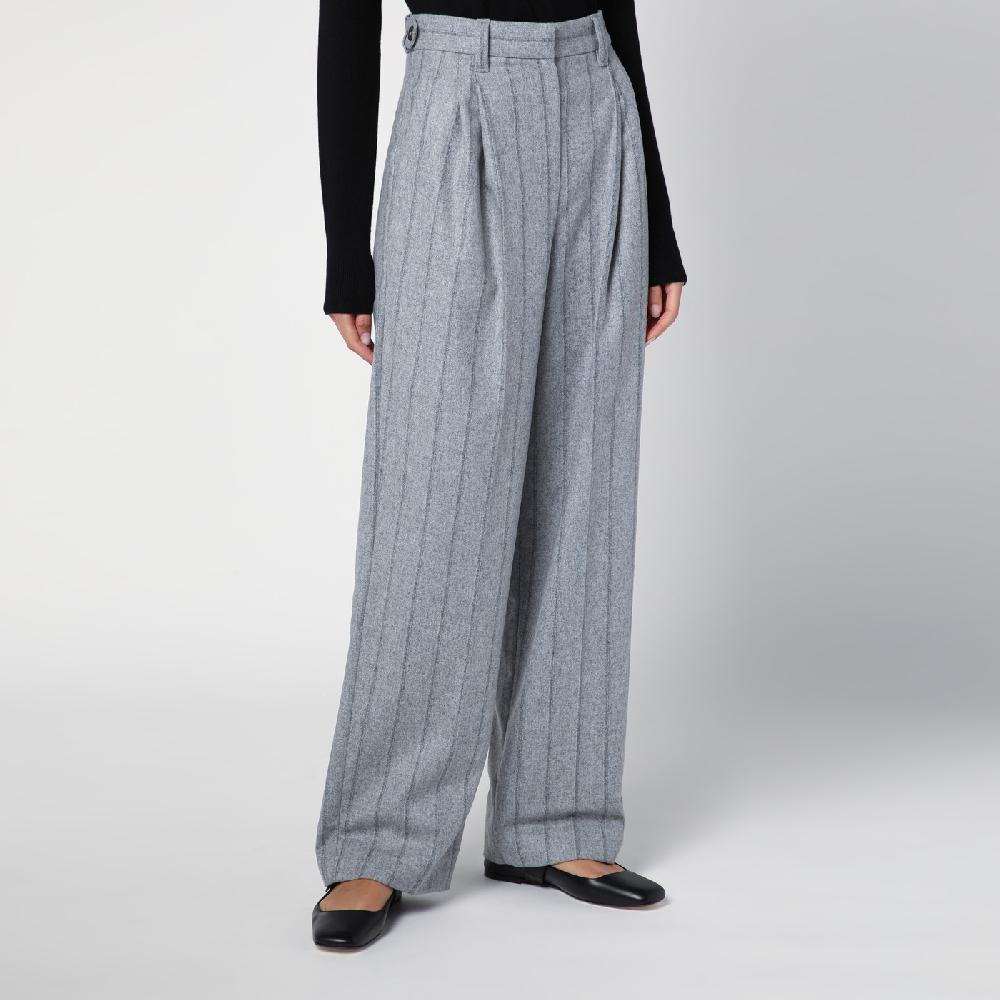 Brunello Cucinelli Pantalone ampio grigio chiaro rigato Qualità