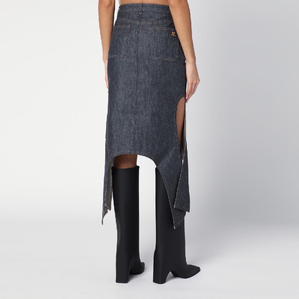 Courru00e8ges Gonna grigia scura in denim Pezzi Unici