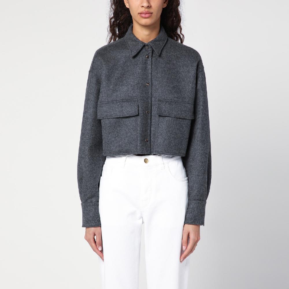 Brunello Cucinelli Giacca camicia crop grigia con Shiny Tab Soddisfazione Garantita