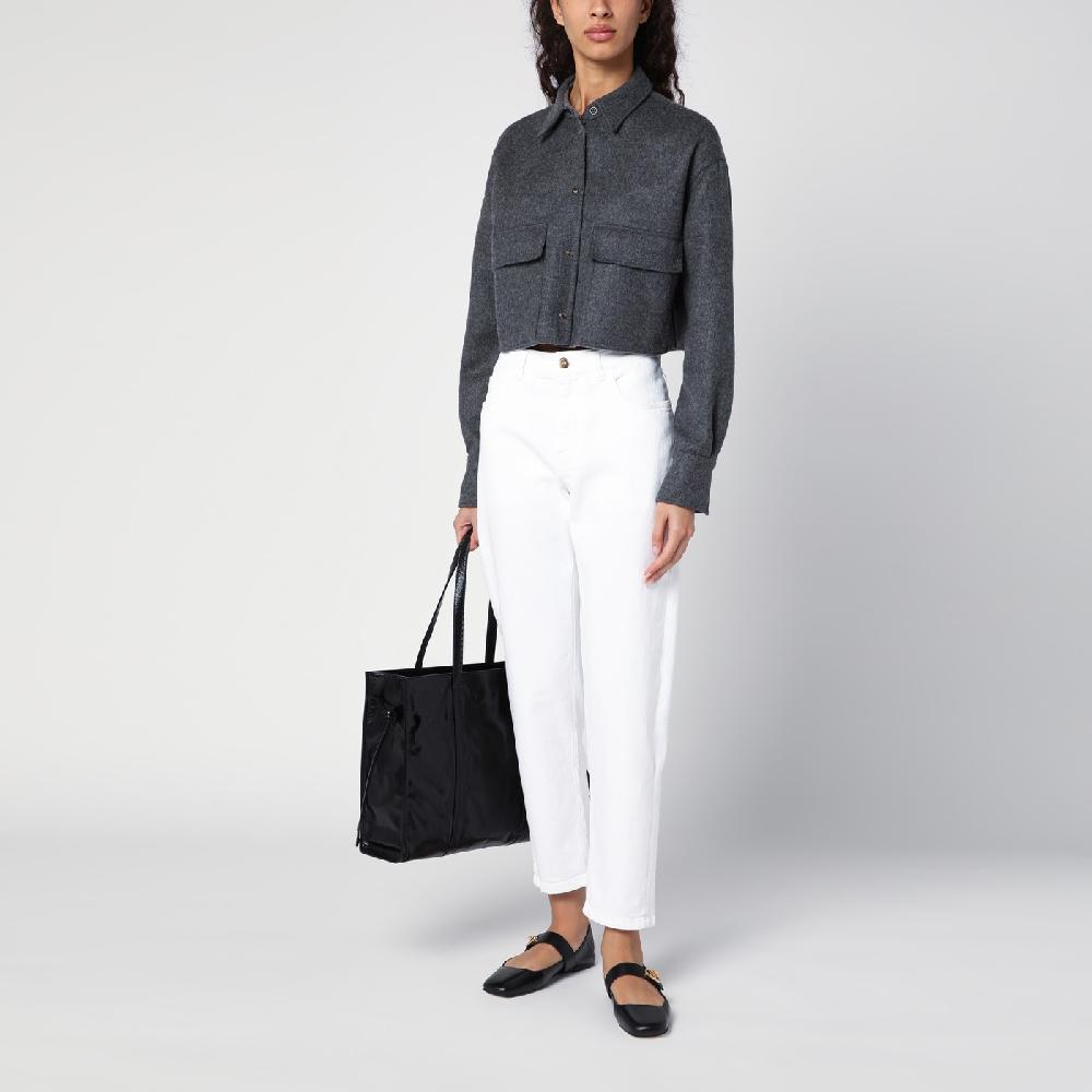 Brunello Cucinelli Giacca camicia crop grigia con Shiny Tab Soddisfazione Garantita