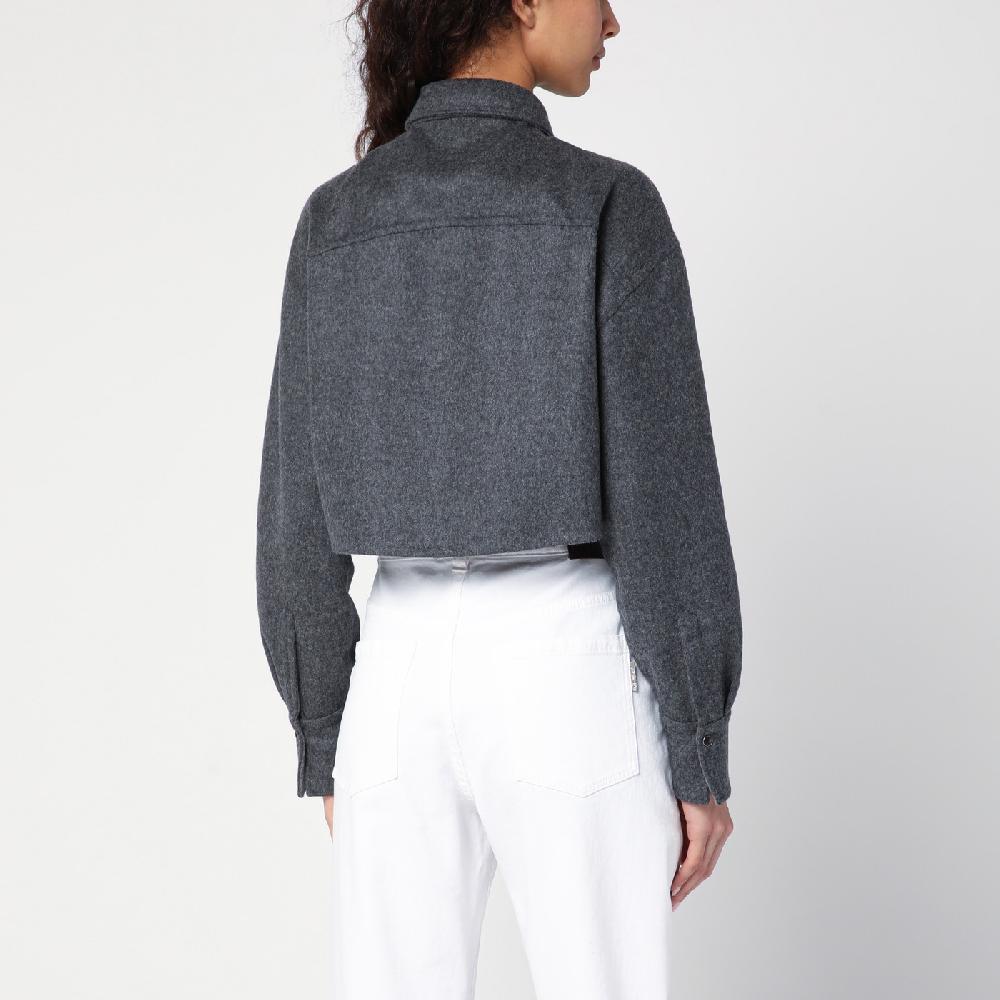 Brunello Cucinelli Giacca camicia crop grigia con Shiny Tab Soddisfazione Garantita