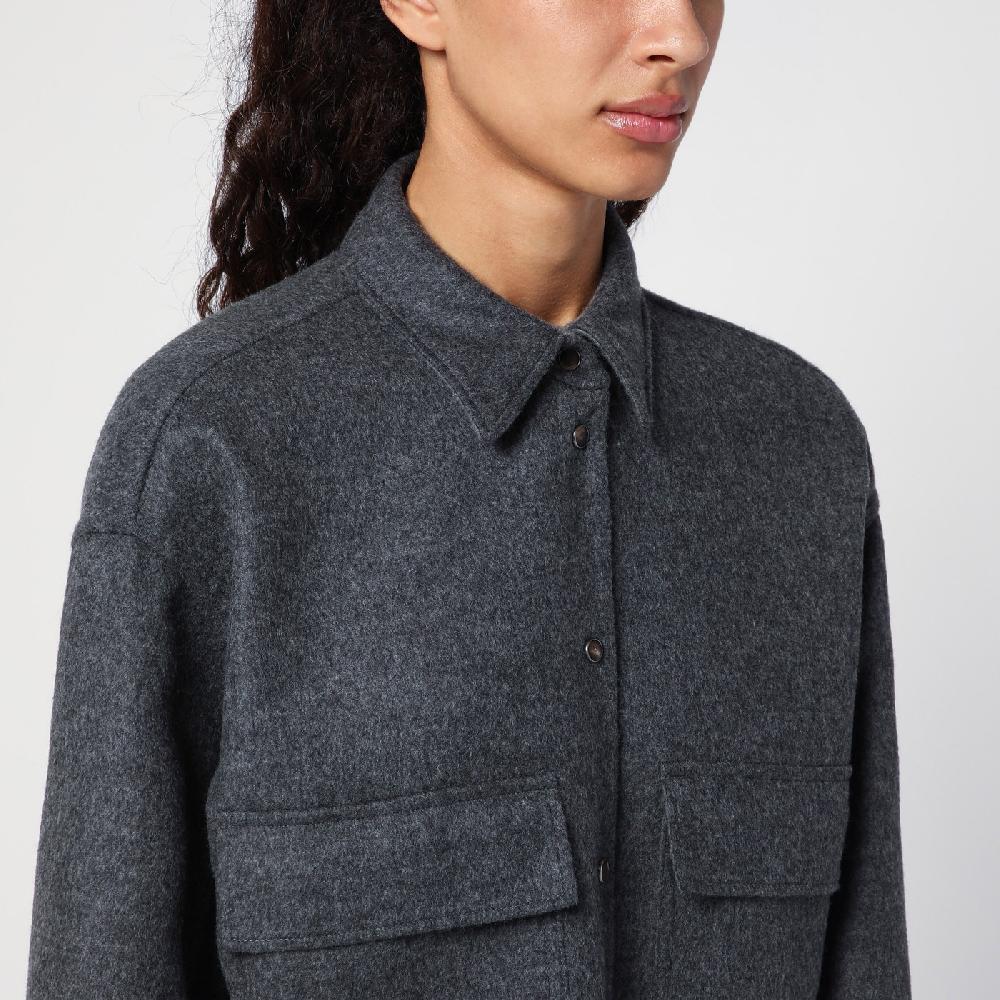 Brunello Cucinelli Giacca camicia crop grigia con Shiny Tab Soddisfazione Garantita