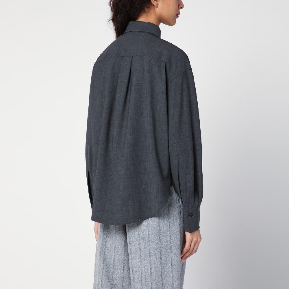Brunello Cucinelli Camicia grigia scura con Shiny Collar Detail Negozi Online